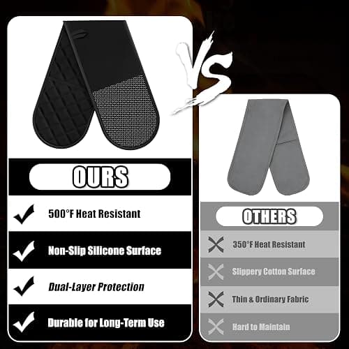 Oven Gloves Heat Resistant, Anti-Slip Silicone Oven Glove for Cooking | Black Double Oven Gloves, Heat Proof Gloves, Silicone Oven Mitts Featuring Breathable Cotton Lining for Dessert Making, BBQ thumbnail 6
