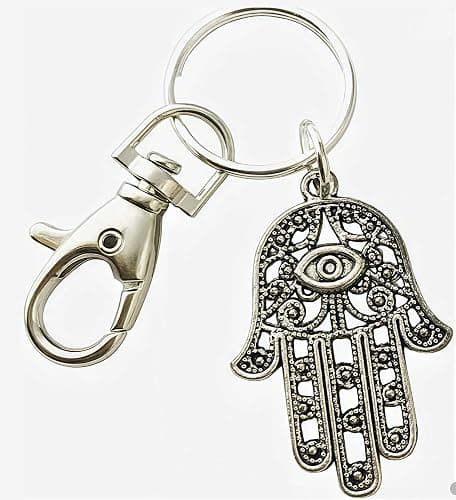 Hyning Silver Hamsa Keychain-Hamsa Keychain, Double Eye Hand Keychain Charm Choker Keychain. Choker. Hamsa, Buddha, Crescent Moon thumbnail 3