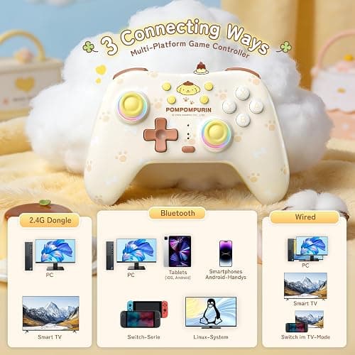 Kuitmor Yellow Switch Controller,Yellow Dog Hall Effect Controllers Wireless for Switch 2/1/OLED/Lite,PC,Android,iOS, Bluetooth + Wired + 2.4G Receiver,1000mAh Battery,6-Axis Gyro,Dual Vibration,RGB Breathing Light thumbnail 2