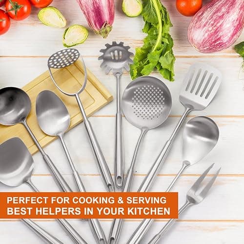 Stainless Steel Kitchen Utensils Set 18 10 Stainless Steel Cooking Utensils Set - 12 PCS Large Metal Cooking Utensil Tools Set thumbnail 5