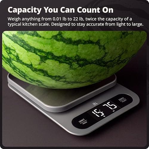 Greater Goods Digital Food Scale for Kitchen & Baking, 10kg/22lb High-Capacity Weight Scale with 1g Precision, Stainless Steel Platform, Hi-Def LCD, Ideal for Bread, Sourdough & Bulk Cooking thumbnail 3