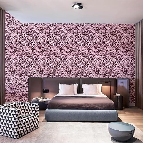 Leopard Print Peel and Stick Wallpaper, Waterproof Removable Self Adhesive Textured Wall Paper, Black and Pink Unique Funky Cheetah Contact Paper for Bedroom and Bathroom 120"X17.3"(14.4 sq. ft) thumbnail 2