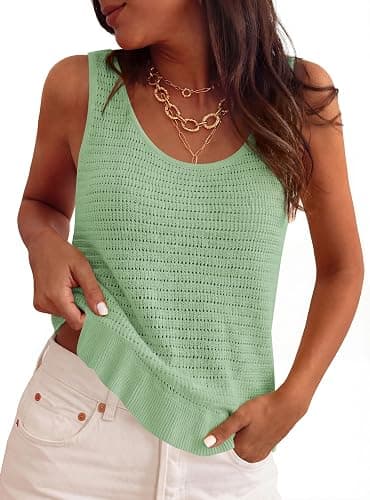 PRETTYGARDEN Crochet Tops for Women 2026 Resort Wear Cute Summer Boho Knit Sleeveless Sweater Vest Tank Tops Spring Outfits thumbnail 3