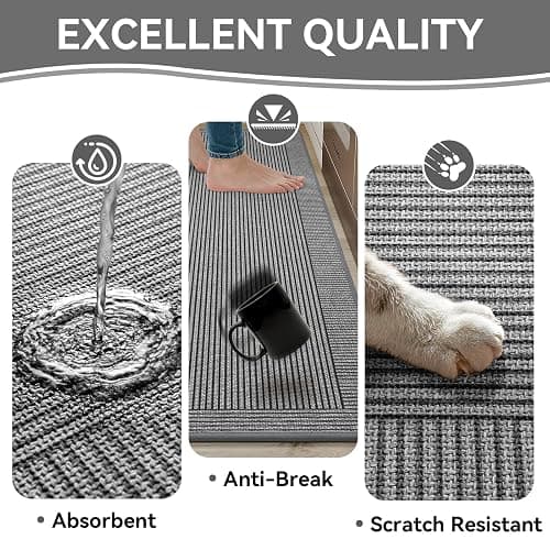 QiCaiJia Kitchen Mats for Floor, 17''x30''+17''x47''Kitchen Rugs Set of 2, Washable Non Slip Absorbent Kitchen Mat, Braided Kitchen Runner Rug, Kitchen Sink Rug, Grey thumbnail 5