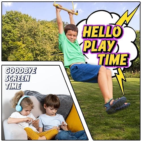 Ninja Warrior Obstacle Course for Kids Workout Equipment, 2 x 55ft Slacklines with 10 Weatherproof & Durable Ninja Kids Toys - Ninja Course for Kids Outside , Kids Obstacle Course Backyard thumbnail 8