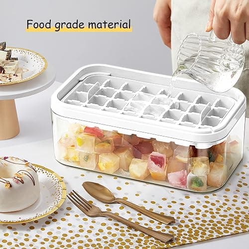 Ice Cube Tray with Lid and Bin, 2 Pack for Freezer, 64 Pcs Ice Cube Mold (White) thumbnail 2