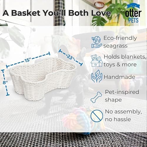 OtterPets Dog Toy Basket, Bone Shaped Cotton Rope Dog Toy Bin, Large 23x15 | Handmade dog and cat toy organizer, large 23 x 15 in; cotton rope construction; dog toy bin thumbnail 4
