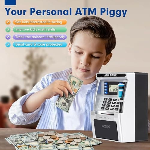 BAODLON Piggy Bank for Kids, ATM Machine Bank for Real Money with Debit Card, Bill Feeder, Coin Recognition, Balance Calculator, Electronic Savings Safe Box, Cool Stuff Toys Gifts for Teen Boys Girls thumbnail 6