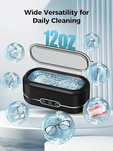 Miorcols Ultrasonic Jewelry Cleaner, 48KHz Ultrasonic Cleaner Machine for Jewelry, Glasses, Rings, Retainers, Watch Strap, Dentures, 304 Stainless Steel 12oz Cleaning Pod - Black thumbnail 5