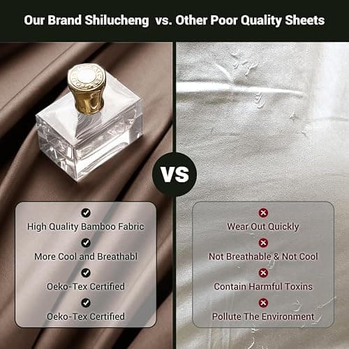 Shilucheng 4 Piece Queen Sheet Sets, Cooling Sheets, Blend Rayon Derived from Bamboo, Deep Pocket Up to 16", Breathable & Soft Bed Sheets, Hotel Silky Bedding Set, Brown thumbnail 6