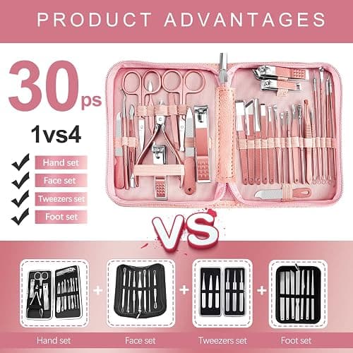 Manicure Set 30 in 1 Nail Clipper set, REDFLOW nail clippers, fingernail & toenail clippers, Manicure Tools, pedicure tools, Suitable for Travel Manicure Kit, Nail Set Kit With Everything Profe thumbnail 2