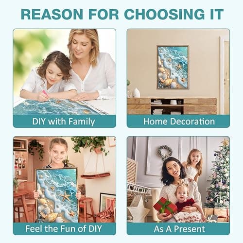 MEIYUDA Beach Diamond Painting Kits for Adults, 5D Seashell Starfish Diamond Art Kits for Beginners, Blue Ocean Beach DIY Gem Art Crystal Painting for Home Wall Decor and Present 12x16inch thumbnail 4