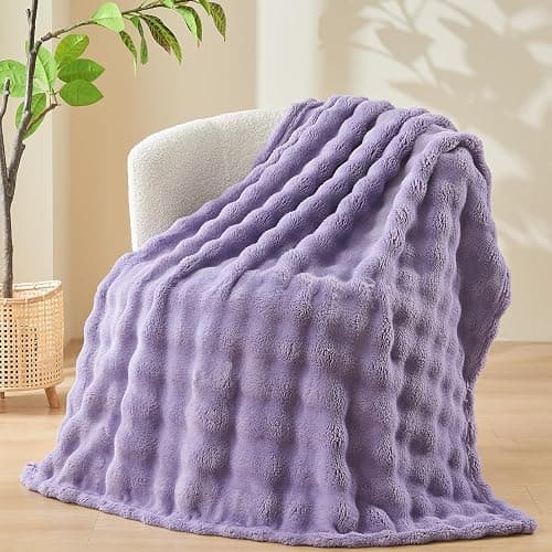 NEWCOSPLAY King Blanket for Couch Lavender Super Soft Flannel Fleece 3D Bubble Lightweight Bed Blanket All Season Use (Lavender, King(90"x110")) thumbnail 6
