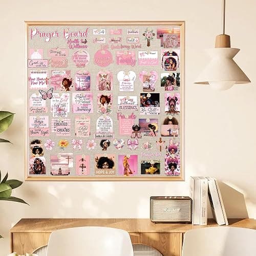 Prayer Board Kit for Black Women, 162 Pcs Pink Black Girl Vision Board Supplies Set with Bible Verse Cards Stickers Envelopes Pins, Christian Décor for Home School Office Church (No Board) thumbnail 6