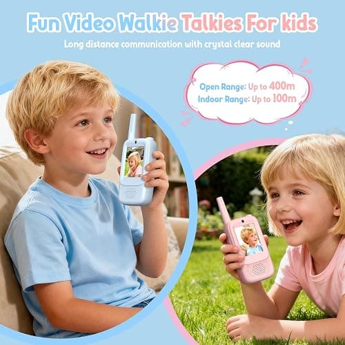 Rush Deer Video Walkie Talkies for Kids, 2 Pack Rechargeable Video Intercom Kids Walkies Talkies with HD Camera & Voice, Indoor Outdoor Games,Camping, Hiking for Boys Girls 3-14,Blue/Pink thumbnail 2