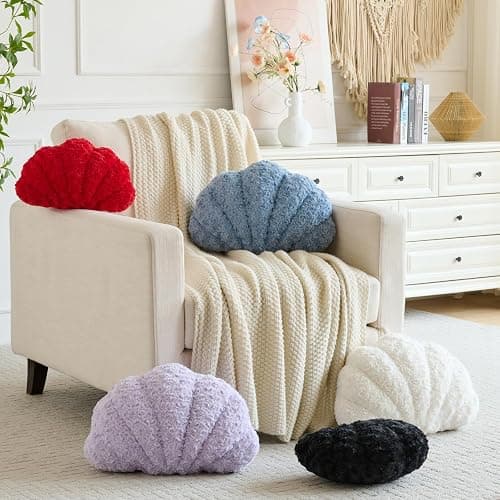 Ddliury Shell Pillow, Seashell Throw Pillow Room Decor for Couch Bed, Shell Pillows Soft Plush Pillow, Sea Shell Decorative Beach Cushion Pillows (White, 14 X 11 Inches) thumbnail 3