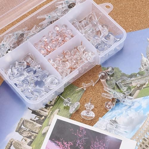 Clear Push Pins Set, 5 Styles 125-count Thumb Tacks Map Pins, Steel Point and Clear Plastic Head Pushpins Transparent Thumbtacks for Cork Board Bulletin Boards thumbnail 2
