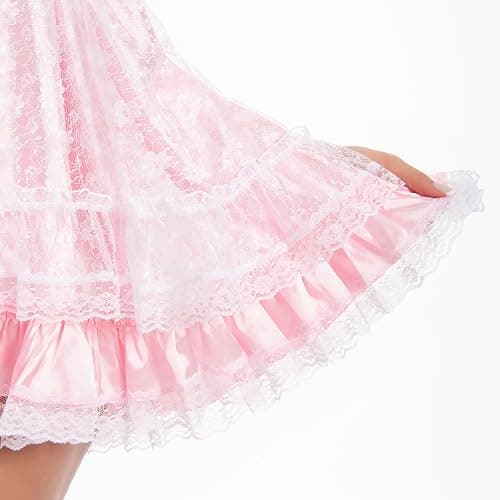 Satini Lingerie Satin Sissy Babydoll Ruffles Frilly Lace Nightie Negligee Cosplay Nightwear Dress thumbnail 5