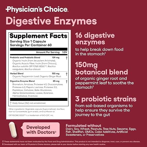 Physician's CHOICE Advanced Gut Health Bundle: 60 Billion Probiotics 30ct + Digestive Enzymes 60ct for Digestive, Gut, and Immune Health Supports Occasional Constipation, Diarrhea, Gas, and Bloating thumbnail 6