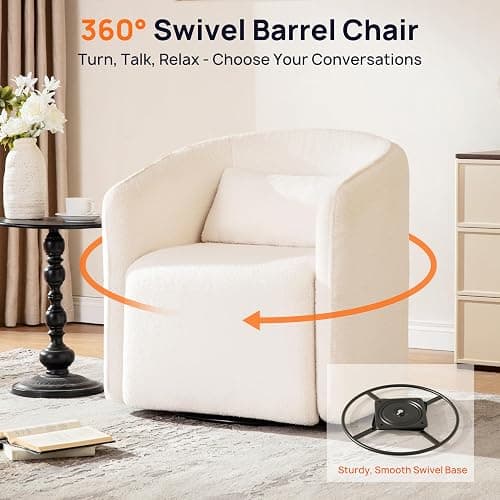 Oversized Boucle Swivel Chair with 82L Storage, Barrel Accent Chairs, White | Fully Washable Comfy Single Sofa Chair, Modern Swivel Chair for Living Room, Cloud Armchair for Bedroom, Nursery,Sherpa&Teddy thumbnail 3