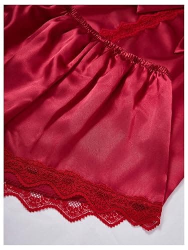 SweatyRocks Women's Silk Pajamas Set 4pcs with Robe Lace Trim Shorts Lounge Sets Pants Sleepwear thumbnail 6