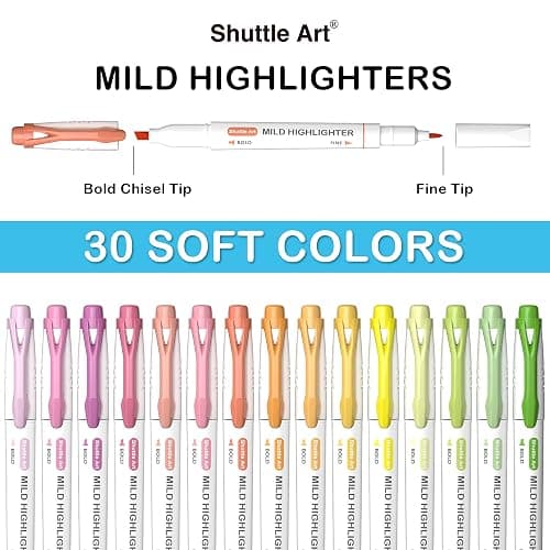 Shuttle Art 30 Colors Highlighters, Pastel Highlighter Pens Assorted Colors, Dual Tip Mild Color Highlighter Markers, Perfect for Teens, Kids and Adults Coloring, Underlining, Highlighting thumbnail 4