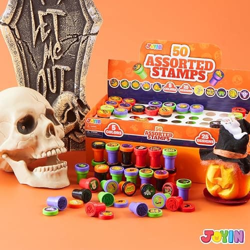 JOYIN 50 Pcs Halloween Stamps for Kids, 25 Designs Assorted Plastic Stamps Bulk, Trick Or Treat Stampers for Halloween Party Favor Gifts, Halloween Goodie Bag Fillers Classroom Game Prizes thumbnail 9
