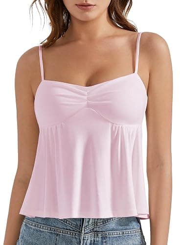 OMKAGI Cute Peplum Camisole Tops for Women Built in Bra Sleeveless Going Out Tank Top - X-Small - 22-baby Pink - Image 1