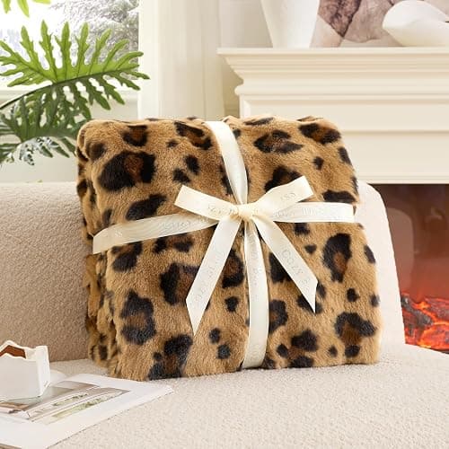 Cozy Bliss Cheetah Leopard Print Faux Fur Throw for Couch, Fuzzy Soft Plush Thick Bubble Blanket for Sofa Bedroom Living Room, 50x60 Inches Brown thumbnail 4