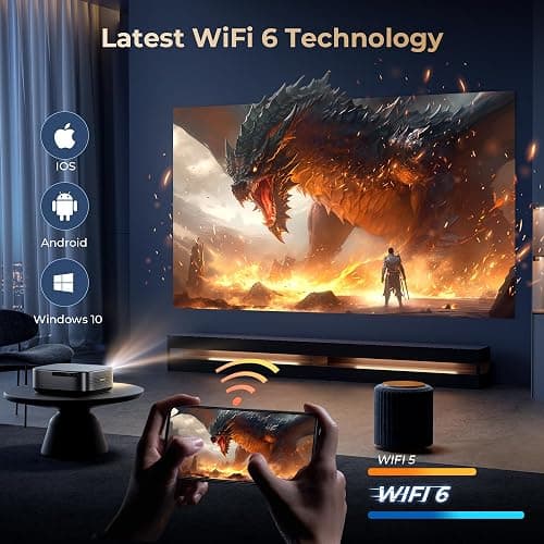 ⭐⭐⭐ [1000 ANSI & Audio by DBX-TV] Alvar Smart Projector with WiFi 6 and Bluetooth, 30W Speakers, NetfIix Licensed & DoIby Audio Outdoor Proyector, Auto Focus Native 1080P Projector with HDR10, Black thumbnail 8