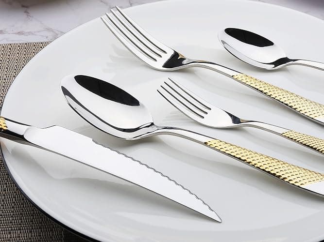40-Piece Gold Silverware Set Stainless Steel Flatware Set Service for 8 Kitchen Cutlery Utensils Includes Knives Spoons Forks For Home Kitchen Hotel thumbnail 2