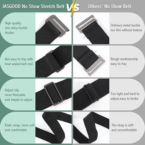 6 Pack Invisible Women Crop Top Tuck Stretch Belt No Show Elastic Web Strap Belt with Flat Buckle for Jeans Pants Dresses, F-black+coffee+blue+white+khaki+grey, US Size 0-16 thumbnail 7