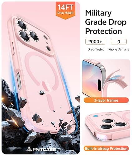 FNTCASE for iPhone 17 Pro Max Case: [Compatible with Magsafe] Translucent Matte Cases with [Full Camera Protection] [Screen Protector] Military Grade Shockproof Protective Phone Cover - Light Pink thumbnail 5