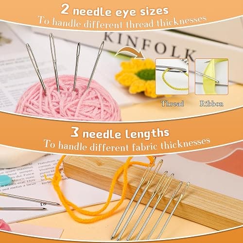 TLKKUE 12 Pcs/3 Sizes Large-Eye Blunt Needles, Steel Yarn Needle with Needle Threader, Tapestry Needle for Sewing Crochet Knitting Embroidery (Silver 2.08in/2.36in/2.76in) thumbnail 6