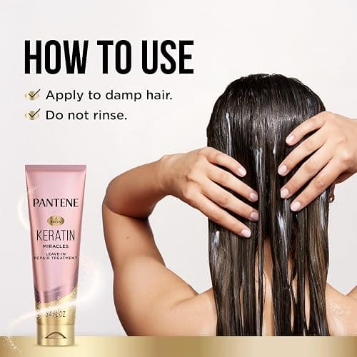 Pantene Keratin Leave-In Conditioner with Argan Oil, Protein Treatment for Dry, Damaged & Color-Treated Hair, Repairs Split Ends & Protects from Damage, Formaldehyde-Free, 8.4 Fl Oz thumbnail 6