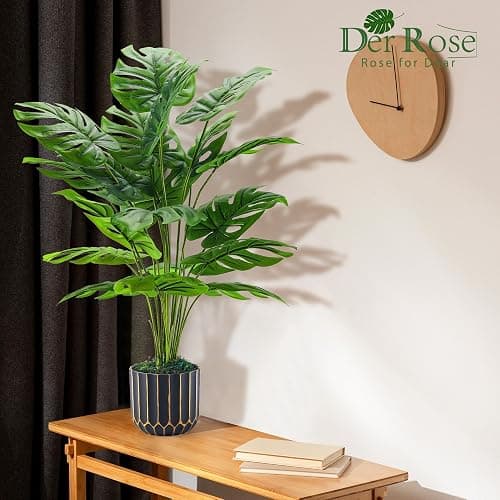 Der Rose 28'' Fake Plants Tall Artificial Monstera Faux Plants Indoor Outdoor Tree for Living Room Home House Decor thumbnail 2