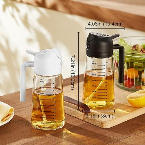 TrendPlain 16oz/470ml Glass Olive Oil Sprayer for Cooking – 2 in 1 Olive Oil Dispenser Bottle for Kitchen Gadgets and Air Fryer Accessories, Salad, BBQ - Black - Black thumbnail 2