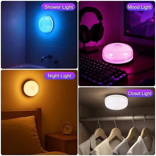 2-Pack Rechargeable Shower Light No Wiring, 15 RGBW Color Changeable Waterproof Lights for Shower with Remote(Dimmable＆Timer), LED Light for Inside Shower, Wireless Mood Lighting for Bathroom, White thumbnail 7