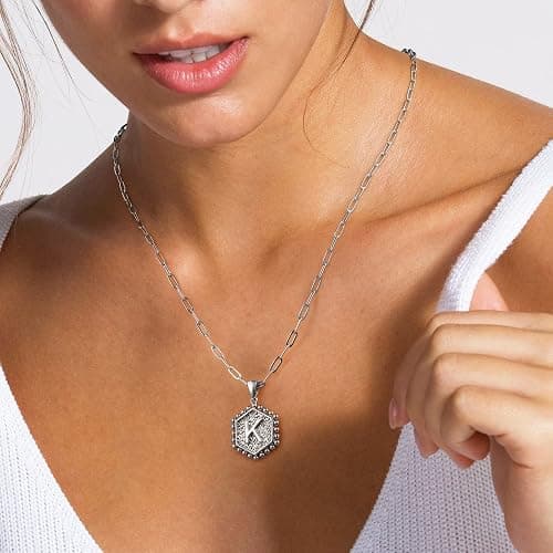 M MOOHAM Dainty Initial Necklaces for Women, 14K-Gold-Plated Layering Necklace for Women Cute Hexagon Letter Initial Necklace Layered Necklaces for Teenage Teen Girls Christmas Gifts Stocking Stuffers thumbnail 3