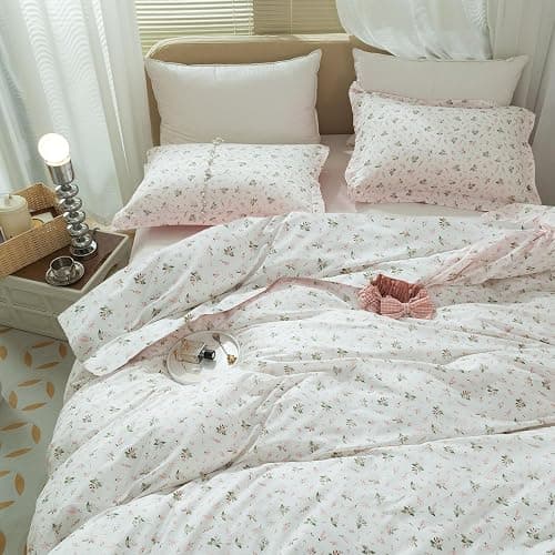 Vintage Floral Comforter Set Full Size Garden Style Pink Floral Bedding Set Aesthetic Cottagecore Flowers Botanical Comforter Set with 2 Pillowcases Fluffy Lightweight Bedding Set for All Seasons thumbnail 2