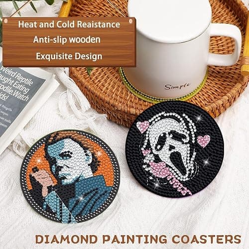 Bysincy 6 PCS Diamond Painting Coasters Kits with Holder Horror Halloween, DIY Funny Jack Skull Diamond Art Coaster Sets for Beginners Adults and Kids Art Craft Supplies Holiday Gift thumbnail 3