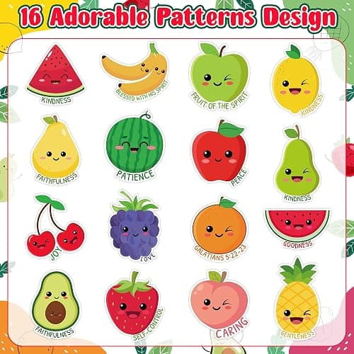 A1diee 1000Pcs Fruit Religious Stickers Rolls Color Apple Watermelon Strawberry Back to School Motivational Training Stickers Bible Christian Decor for Kids Teacher Reward Classroom,16 Styles 2 Rolls thumbnail 4