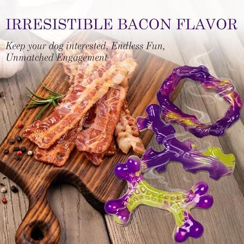 Frienhund Tough Dog Toys for Aggressive Chewers 3 Pack, Indestructible Dog Toy for Large Dogs, Bacon Flavored, Keeps Dogs Busy thumbnail 4