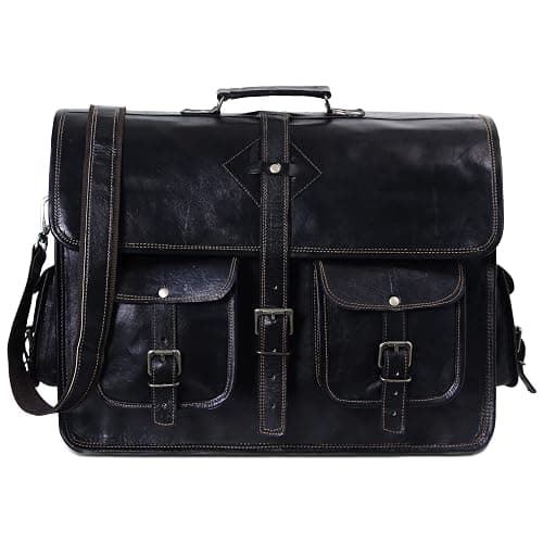 HULSH Black Leather Messenger Bag for Men and Women 18 Inch | Handmade Vintage Genuine Leather Laptop Bag for Men | Best Leather Briefcase Satchel Computer Crossbody Shoulder Bag for Work Office Use thumbnail 6