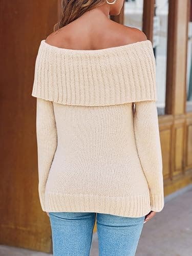 Saodimallsu Womens Off The Shoulder Sweaters Oversized Long Sleeve Loose Ribbed Knit Fall Trendy Pullover Tops thumbnail 5