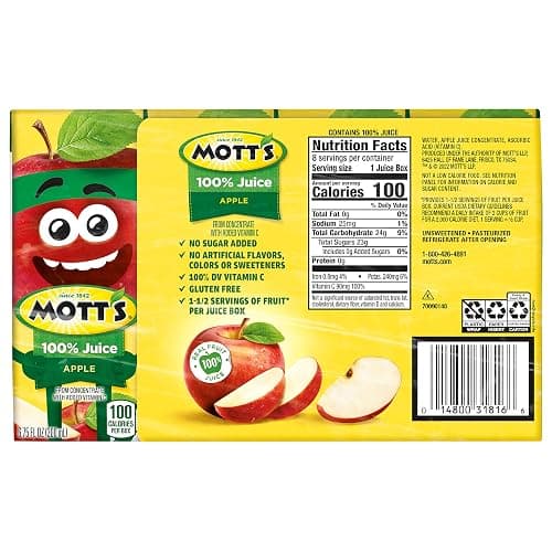 Mott's 100% Original Apple Juice, 6.75 Fl Oz Boxes, 32 Count (4 Packs Of 8), 2 Servings Of Fruit, 100% Fruit Juice, Gluten-free, Caffeine-free, Kosher, Contains No Artificial Colors Or Sweeteners thumbnail 2