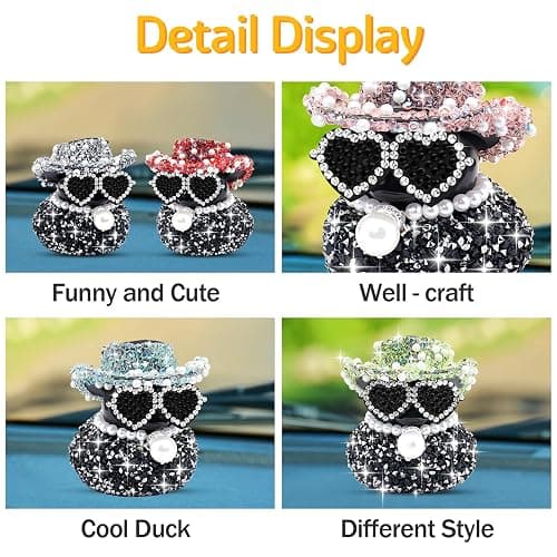 wonuu Diamond Rubber Duck Car Ornaments Duck Car Dashboard Decorations for Cool car Accessories with, Black&Green thumbnail 2