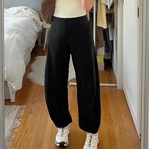SeeLuNa Women Barrel Travel Pants Elastic Waistband Tapered Leg Baggy Mid Rise Work Trousers Lounge Pant with Pockets thumbnail 6