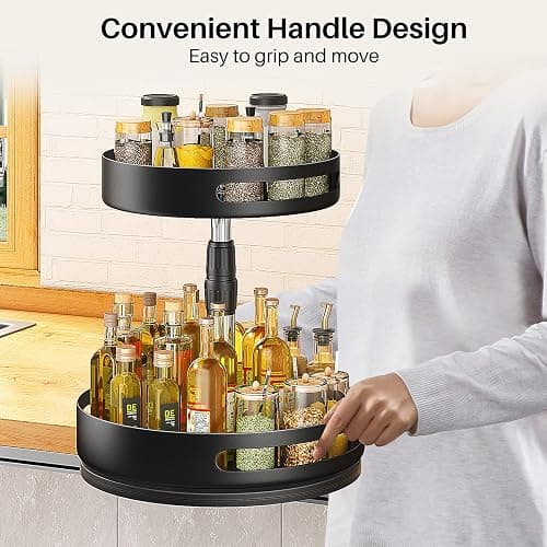 Lazy Susan Organizer Spice Rack - 2 Tier Height Adjustable Spice Organization for Cabinet, Metal Seasoning Organizer Lazy Turntable Spice Organizer for Table Top Pantry Kitchen Storage (10 inch) thumbnail 9
