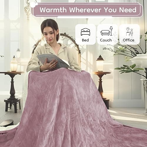 LaffyLo Electric Heated Blanket Full Size - 72"x84", Soft Flannel Heating Blanket, 10 Heating Levels, 1-12 H Auto Shut Off, Breathable Warm and Washable for Bed, Purple thumbnail 3